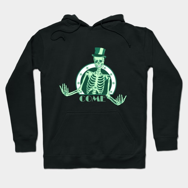 The green skeleton invites you to come. Hoodie by Ekenepeken